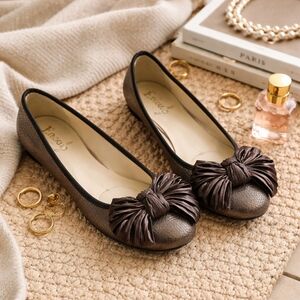 Enzo Angiolini Bronze Metallic Ballet Flats Pleated Satin Bow Textured 7M